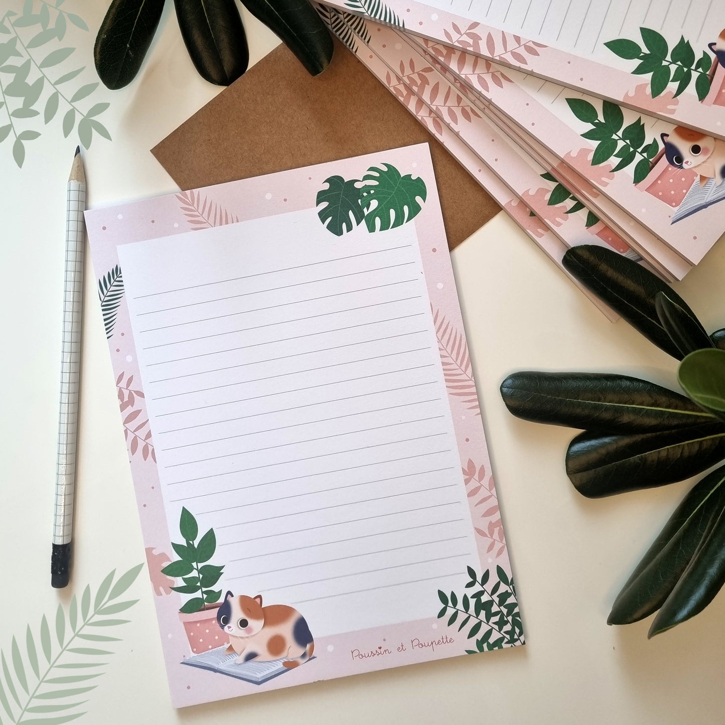 PAPIER A LETTRES A5 - CHATS ET PLANTES