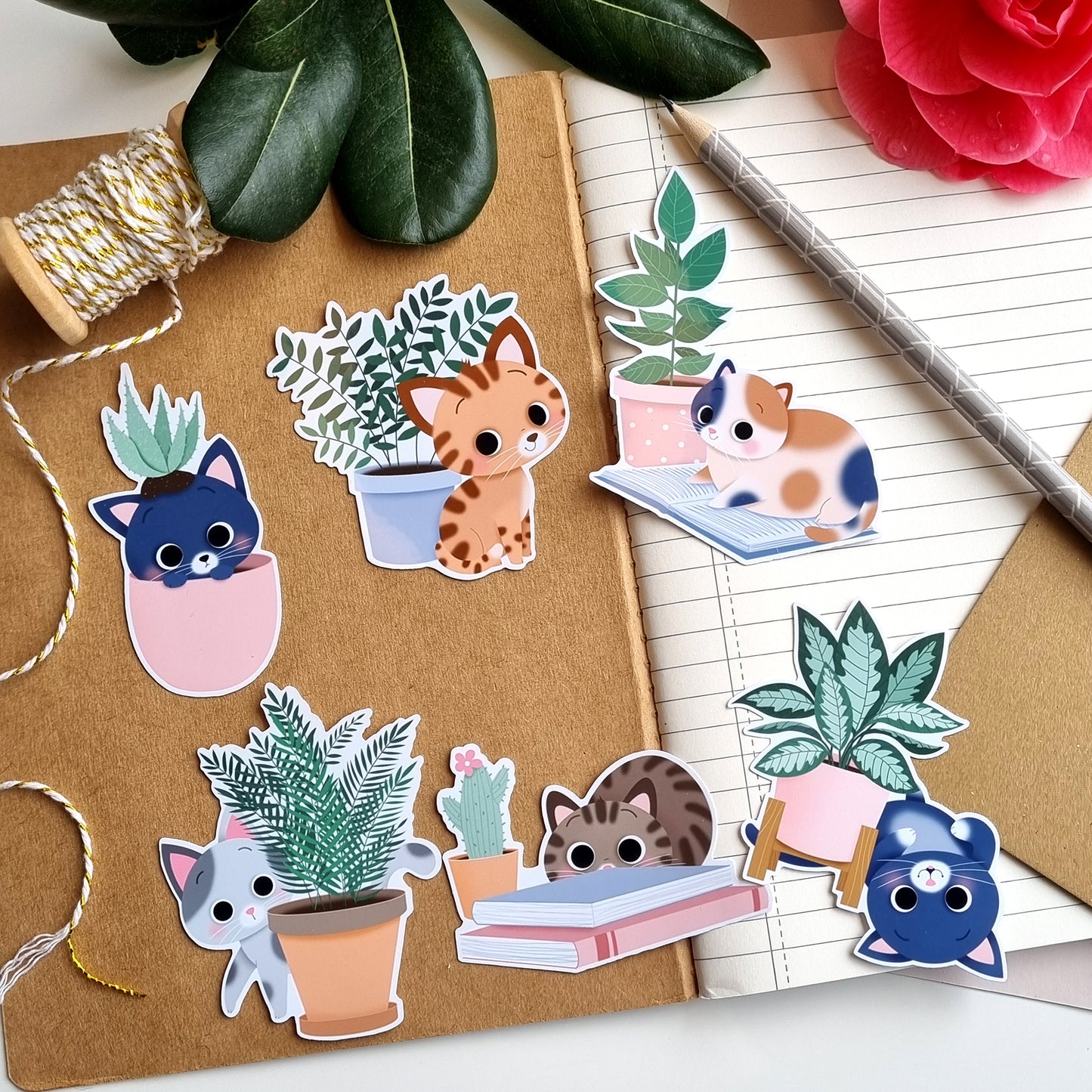 STICKERS VINYLE  - CHATS ET PLANTES