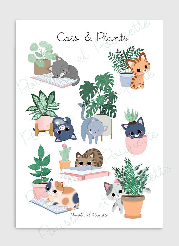 AFFICHE-CHATS ET PLANTES